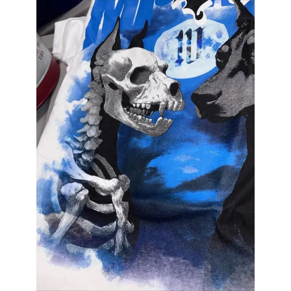 MI Vice Doberman Skeleton Graphic White Blue Black‎ Tee Mens XL NWOT NEW